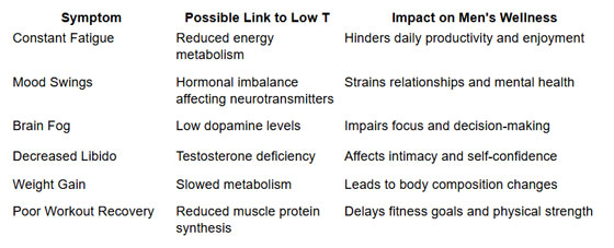 This table illustrates how interconnected these signs are, emphasizing the need for proactive steps in men's wellness.