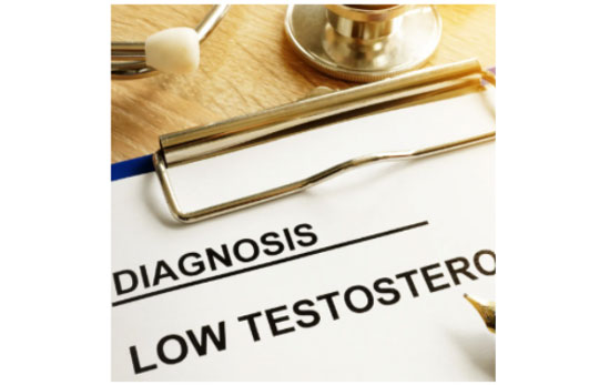 Doctor's clipboard with the text "Diagnosis - Low Testosterone"