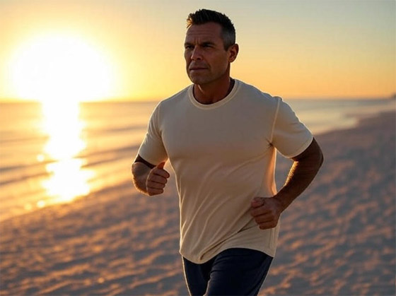 A man running on the beach