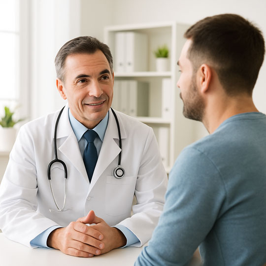 A man conversing with his physician